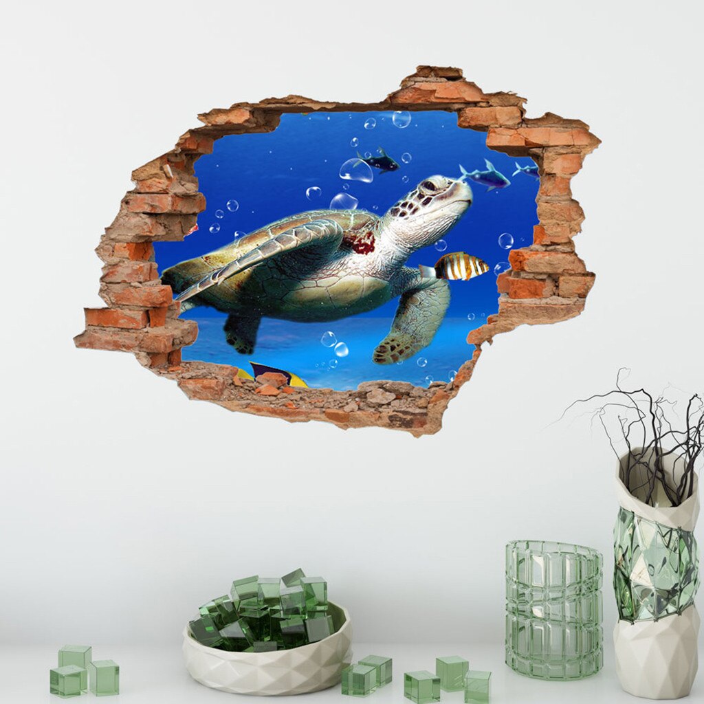 3D Wall Stickers Bedroom Dolphin Turtle Underwater World Wall Sticker Removable Mural Decals Vinyl Art Living Hogar Decor: E
