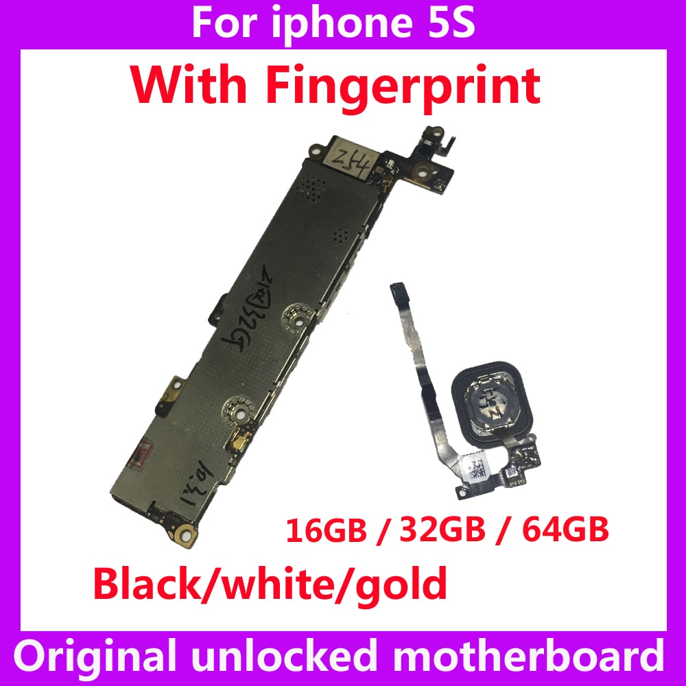 Placa base original para iphone 5S 5 S, 16gb, 32gb, 64gb, desbloqueada con/sin ID táctil, Sistema IOS de identificación limpia