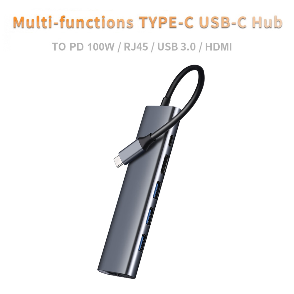6 in 1 Docking Station Notebook Smartphone Expansion Converter USB Type C to 4K HDMI-compatible RJ45 100M LAN Ethernet Hub