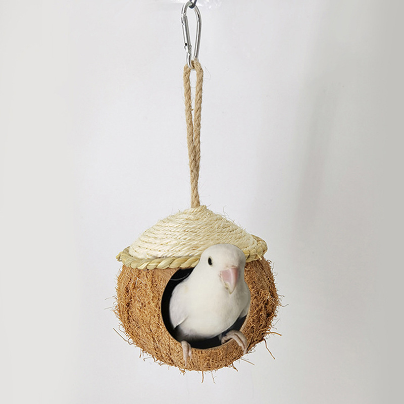 Parrot Nest Natural Coconut Shell House Cage Feeder Parakeet Birds Squirrel Hamster Toys Pet Breed Decoration Supplies Pendant
