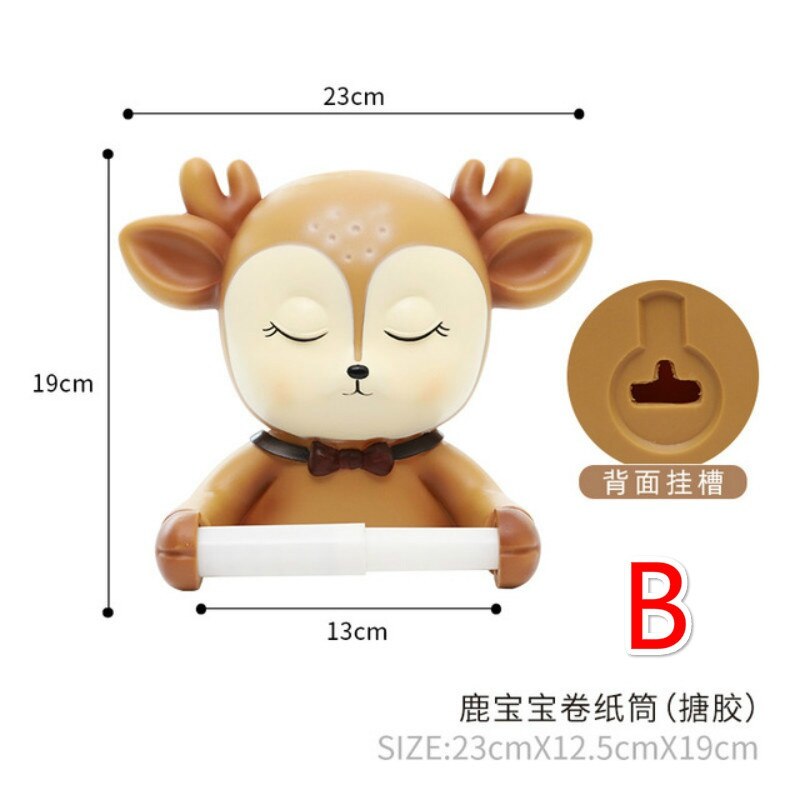 Punch-free Cartoon Animal Home Roll Paper Box Roll Holder Decoration Roll Paper Tube Toilet Tissue Box Wall Hanging: B