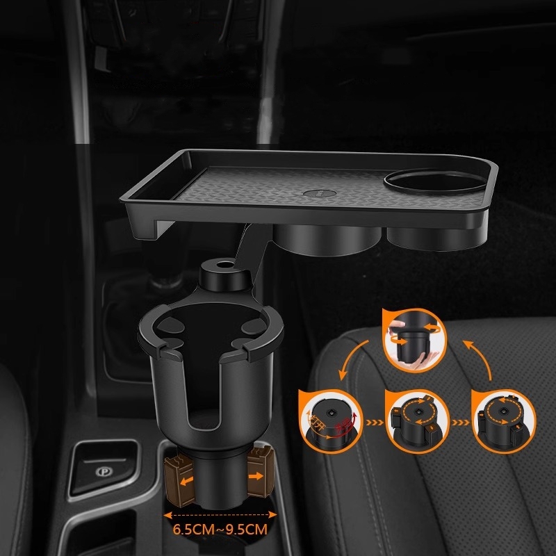 Expansor de suporte de copo para carro 360 ° Giratória ajustável com bandeja removível para lanche de alimentos e suporte para telefone, prato de jantar para armazenamento de carro