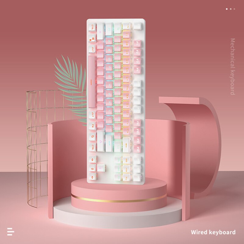 Clavier mécanique de jeu à 87 touches, axe vert, mignon, rétro-éclairé, périphérique de bureau, Portable, pour fille