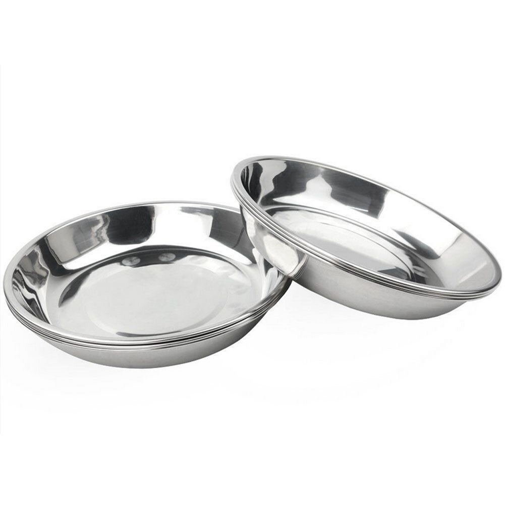 Plato de cena de acero de 17x2,2 CM, plato duradero para verduras, cocina para barbacoa, herramienta para dumplings, fruta poco profunda B K7F8
