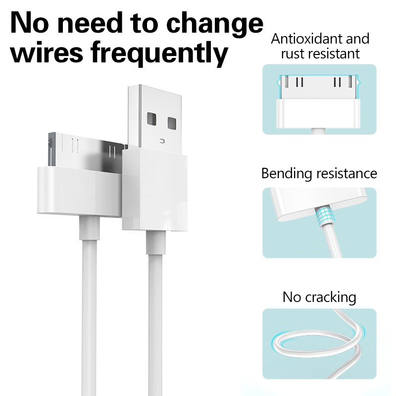 Usb-kabel för iphone 4 s 4s 3gs ipad 2 3 ipod nano touch snabbladdning 30 -stifts original laddningsadapter laddare datakabel: Beige