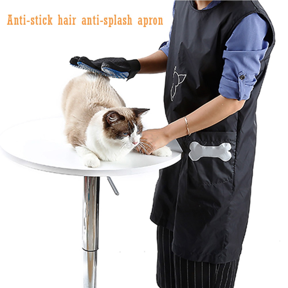 Pet groomer arbejdstøj vandtæt nylon pleje forklæde med lommer anti klæbende uld forklæde til hund / kat bad rengøring