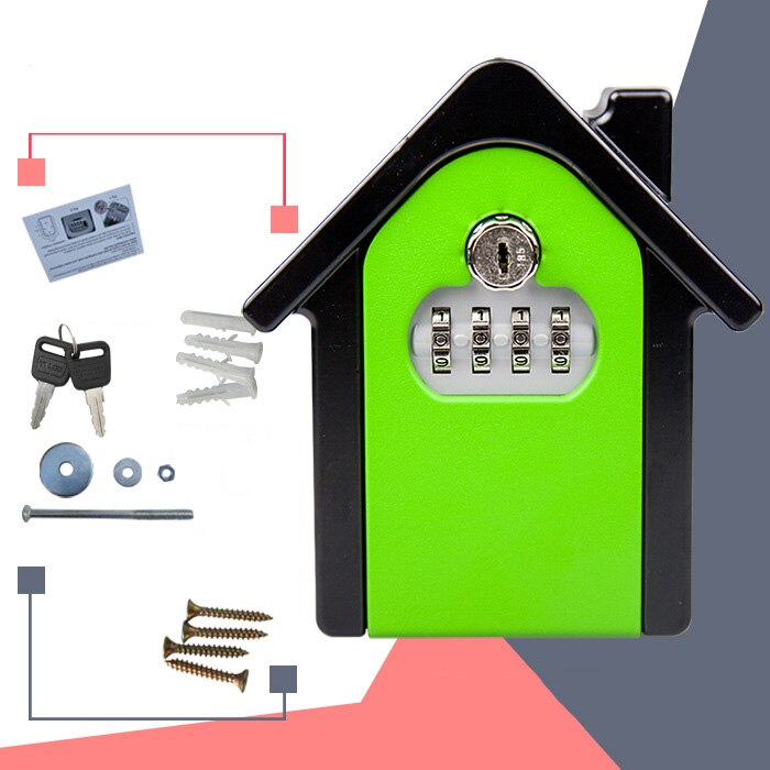 Key safe password and key lock home family outdoor security key storage box wall-mounted password lock box: Green