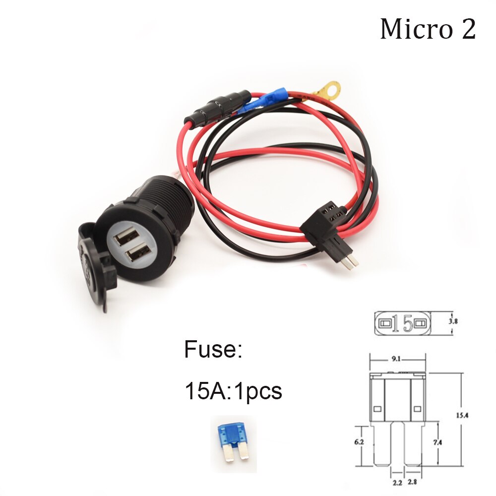 Jtron car fuse tap turn dual USB sockect adapter DC12V 10A cable extention 60cm with blad fuse full kit for RV boat: Micro 2