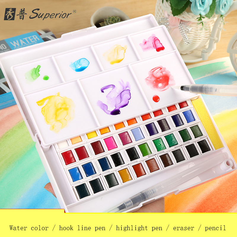 Überlegene Aquarell Farbe Mit Pinsel 12/18/24/30/36/40/48 Farben Für farbe Farben Zeichnung Malen Aquarelle Kunst Liefert