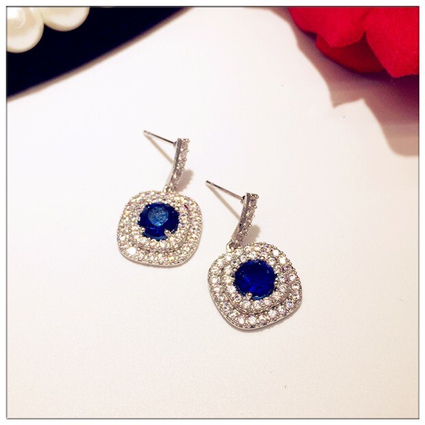 Vintage Orecchini A Pendaglio Per Le Donne Solido argento 925 Sapphire Luxury Bricnos Blu Cubic Zirconia Temperamento Orecchino Gioielleria Raffinata: I