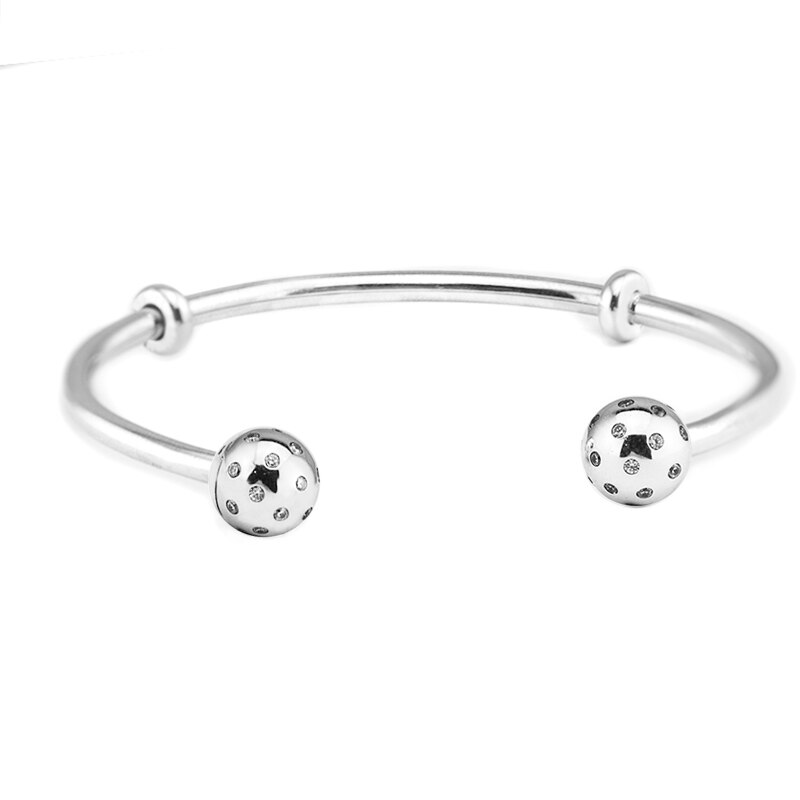 Echt 925 Sterling Zilveren Sieraden Shimmering Open Bangle Caps Met Clear Cz Past Open Bangle Vrouwen Sieraden