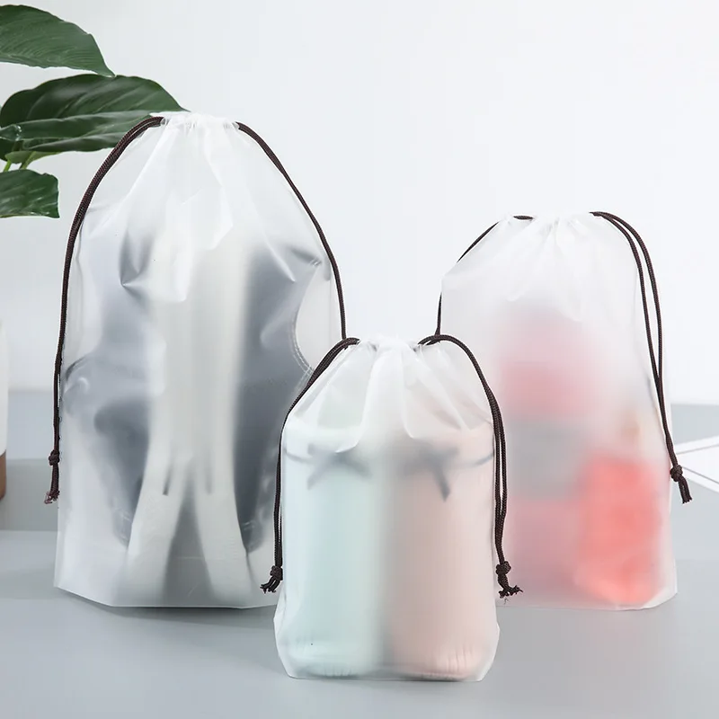 1pcs Transparent Drawstring Storage Bag Clothes Underwear Shoes Organizer Pouch Travel Toiletries Cosmetic Cartoon Storage Bag: M / Red