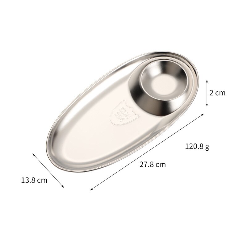 Grid plate 304 Stainless Steel Snack Plate Divided Grid Plate Oval Plate With Sauce Plate Western Fries Fried Chicken Plate: large