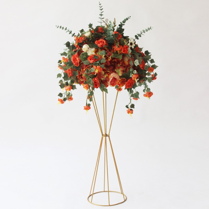 Brugerdefinerede 38cm silke rose kunstige blomster kugle centerpieces arrangement indretning vej bly til bryllup bagtæppe bord blomst bold: Orange