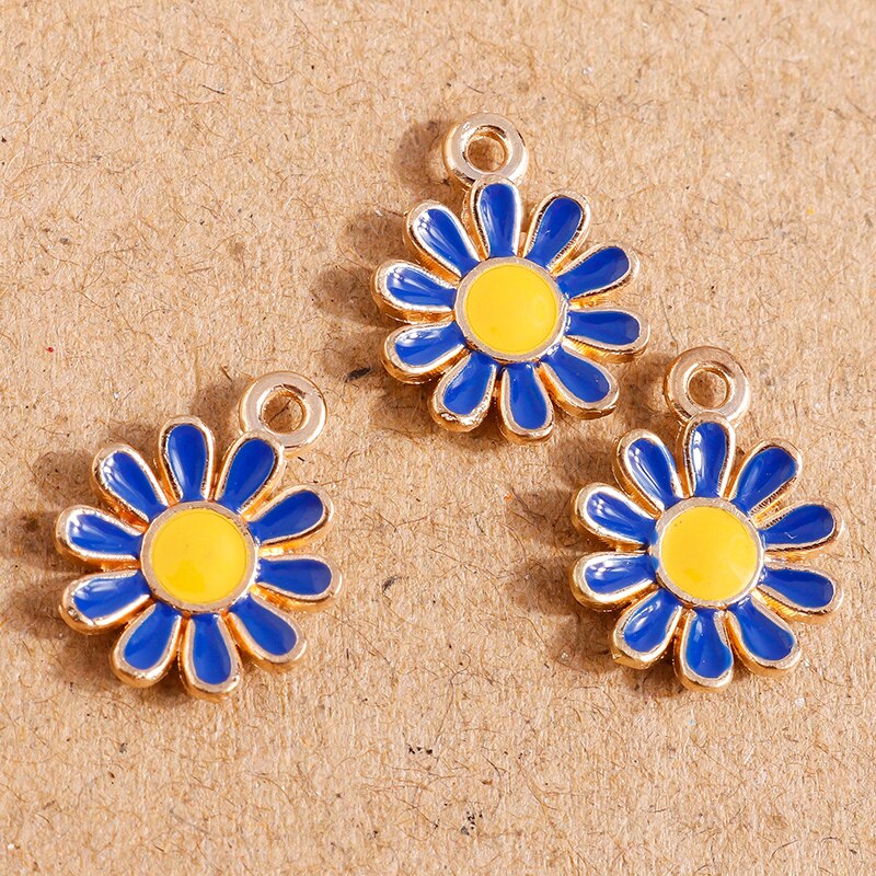 10 Uds. De abalorios de flor Margarita esmaltada, Color caramelo, 11x15mm, para hacer colgantes, collares, pendientes, pulseras, accesorios de joyería DIY: Blue Color