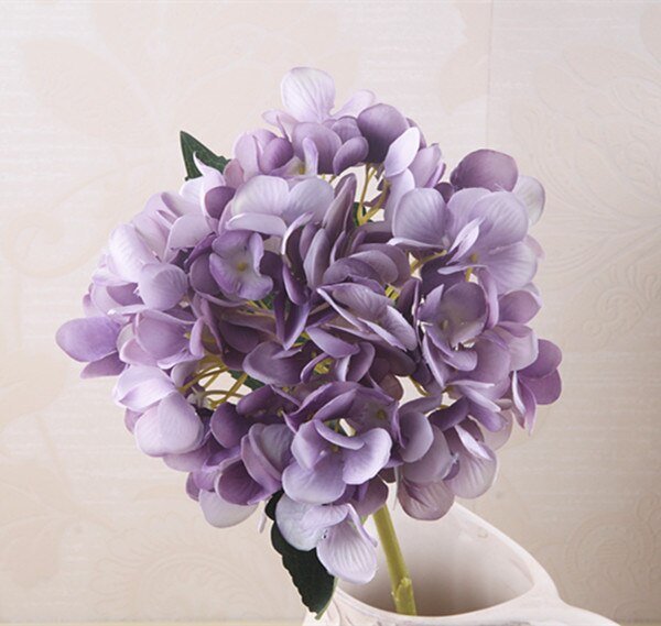 1 Branch Artificial Hydrangea Branch With False Leaf Silk Artificial Flower Wedding DIY Home Garden Decoration False Hydrangea: plum