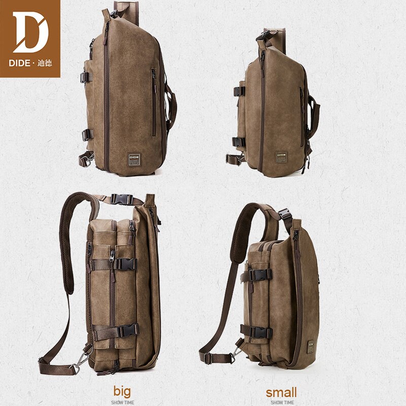 DIDE Multifunction Three layer Men's Chest Bag Male PU Leather Messenger Shoulder Bag For Teenagers Travel Crossbody Bolsas