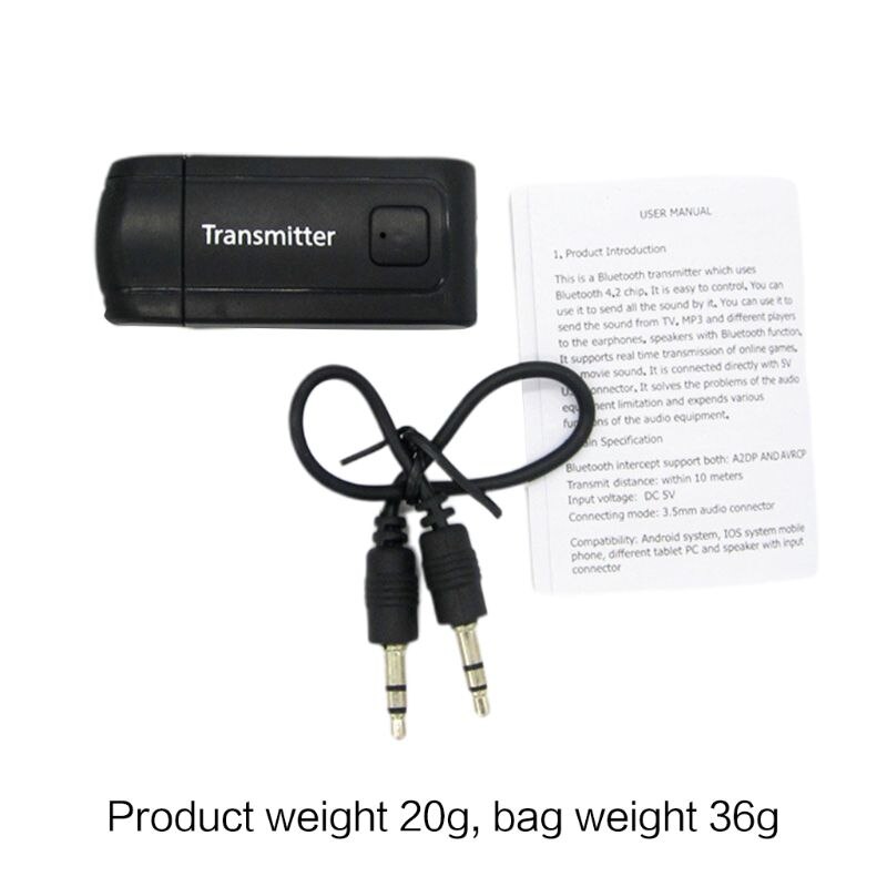 Wireless Bluetooth 4.2 Transmitter 3.5MM Stereo AUX Music Adapter USB Dongle Receiver For TV PC Computer Phone Headphone Accesso