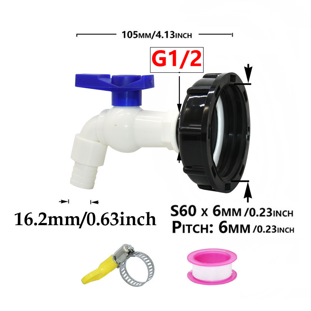 IBC Tank Tap Adapter S60 x 15mm 5/8 "Slangpilaar Sluit Kraan Legering Tank 1000 Liter IBC Tank Klep fitting: WHITE