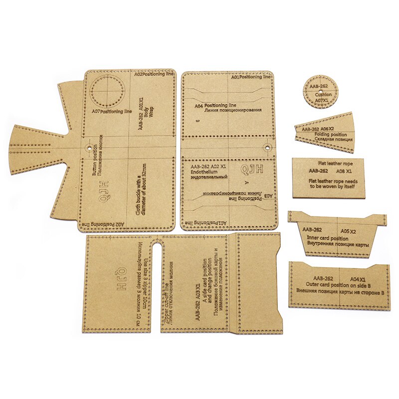 Leather Craft Personality Short Wallet Zipper Bag Sewing Pattern Hard Kraft Paper and Acrylic DIY Template 9cm*10cm