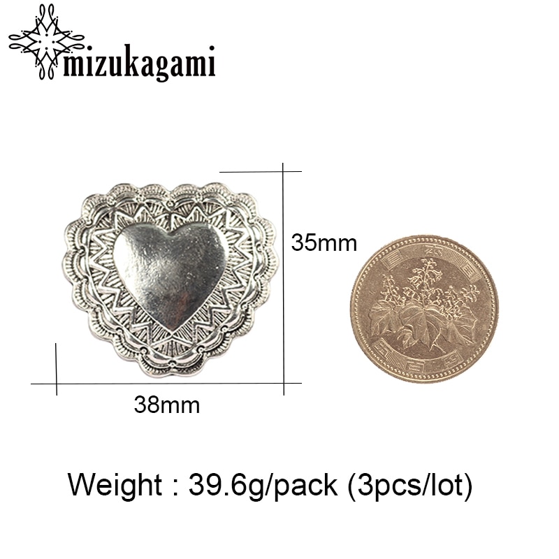 3pcs/lot 38MM Retro Zinc Alloy Button Gold Big Heart Decorative Buttons Charms Pendants For DIY Finding Accessories