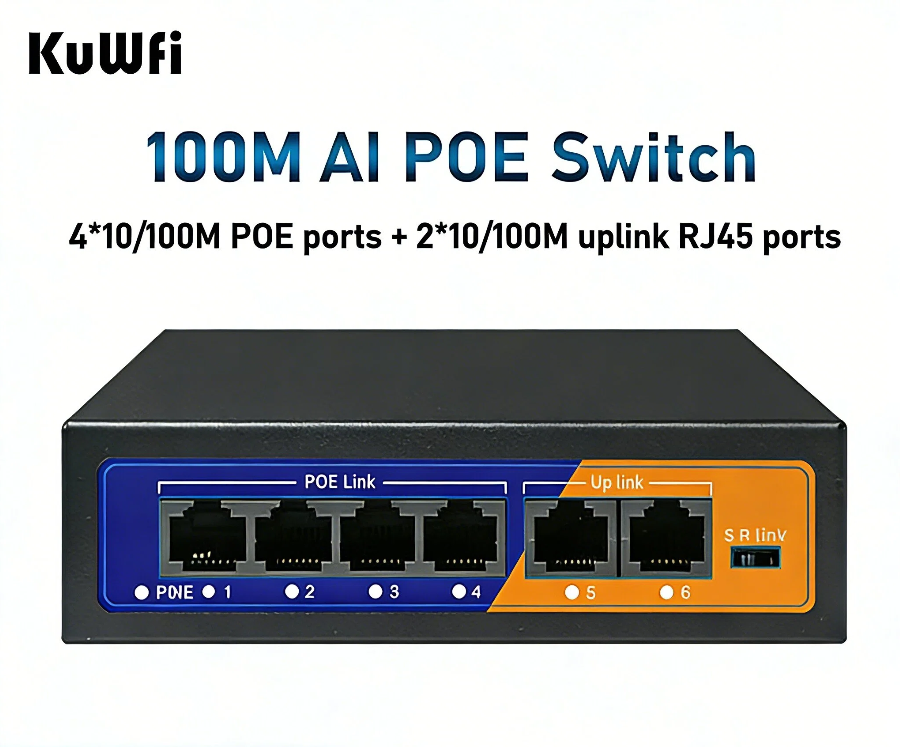 Switch PoE 48V com WiFi | Ethernet Gigabit de 4 portas e hub sem fio para câmeras IP | Solução de rede CCTV Plug & Play: Default Title