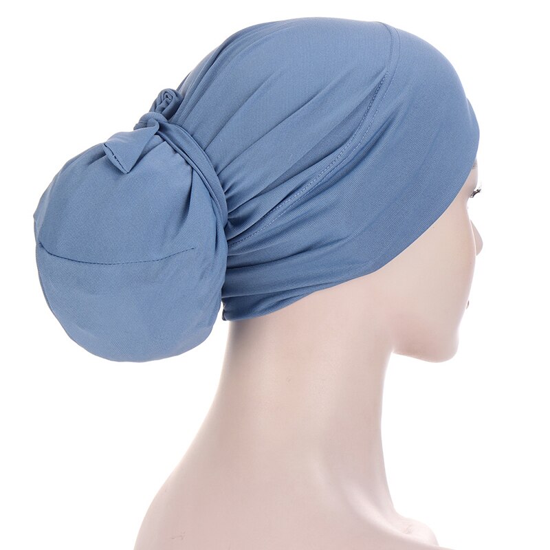 Polyester Headscarf 2022 Elastic Turban Hat Solid Color Women Warm Winter Headscarf Bonnet Inner Hijabs Cap Muslim: 07