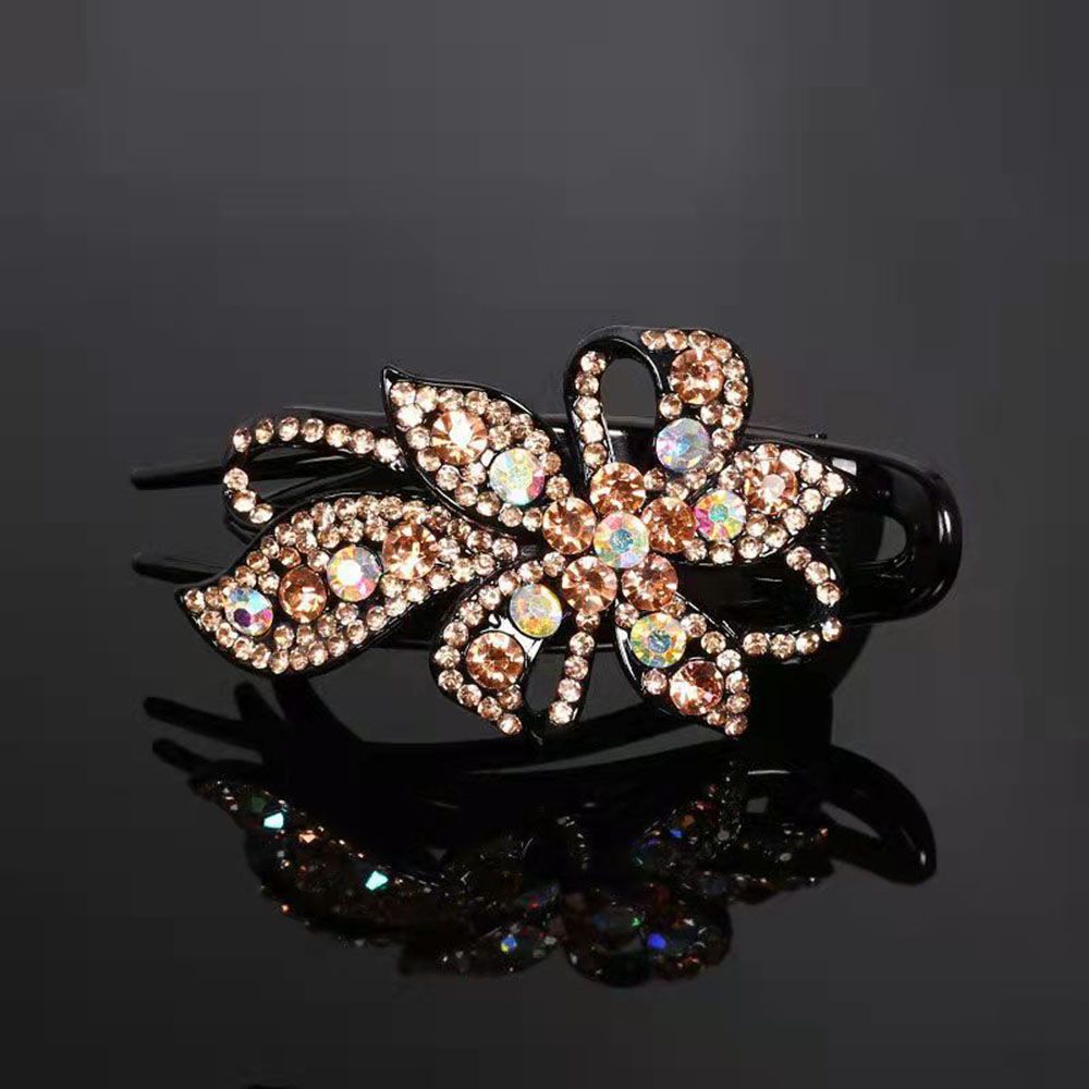 Épingle à cheveux en strass brillant, feuille de fleur, bec de canard, griffes rétro, accessoires pour cheveux pour femmes, couvre-chef queue de cheval brillante