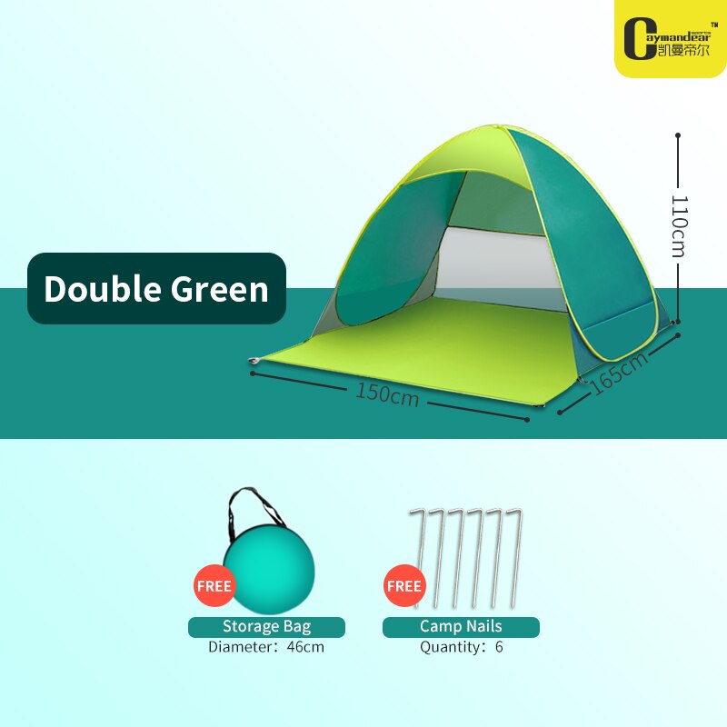 Tiendas de campaña para acampar en la playa, tiendas de campaña Aotomatic Pop Up plegable para niños, tiendas para acampar del sol para 1-2 personas: Double-Green