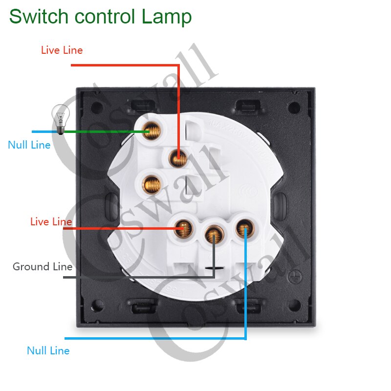 Coswall Glass Panel Wall Universal Socket + 1 Gang 2 Way Passage Through On / Off Stair Light Switch Switched LED Indicator