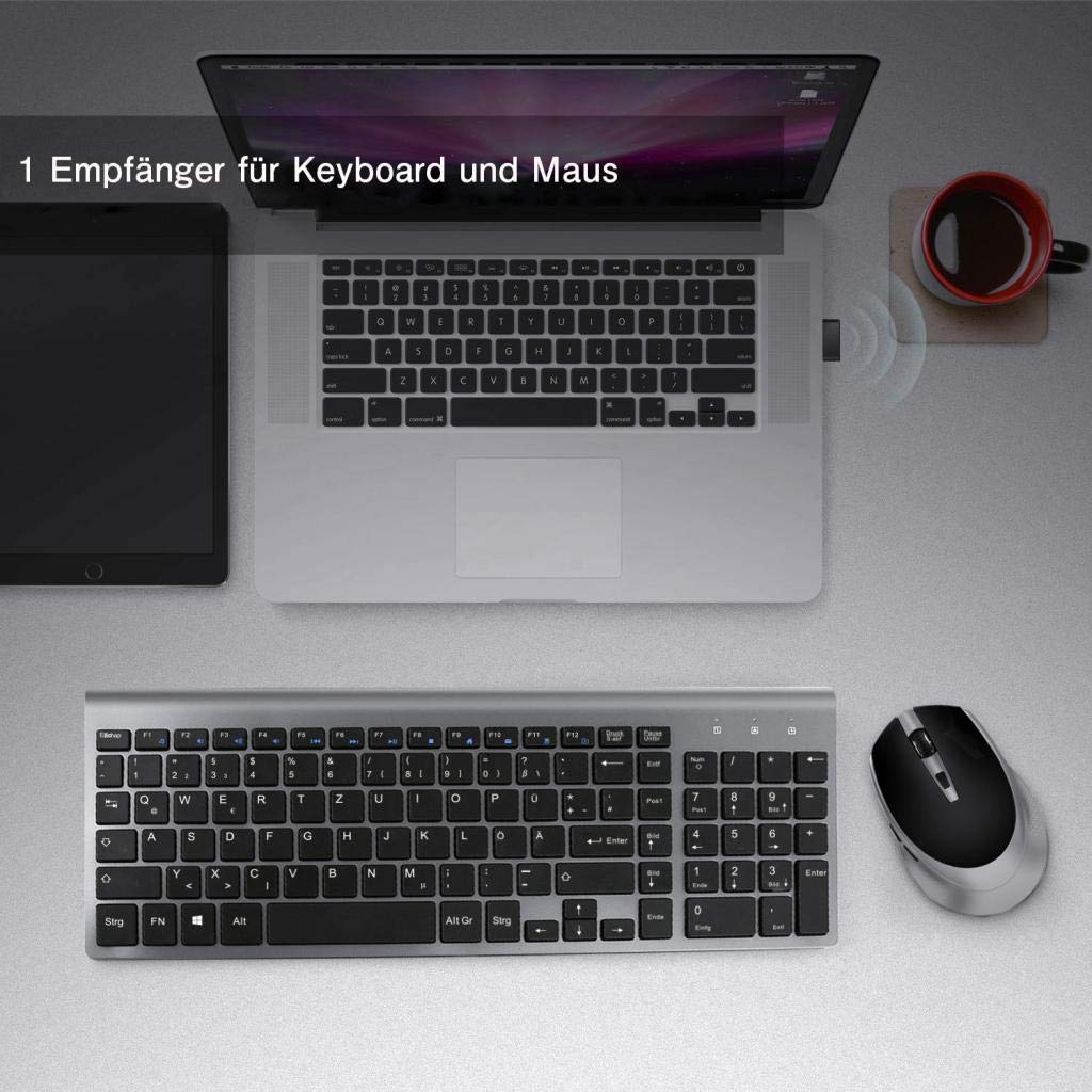 Wireless Keyboard And Mouse 2.4G Stable Connection. Ergonomic .Set with Multimedia Keys For Computer,“QWERTZ”German Layout