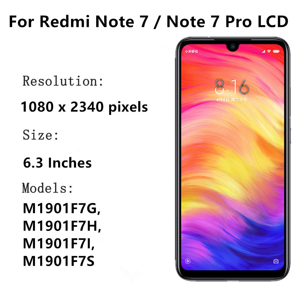 6,3-Zoll-LCD für Xiaomi Redmi Note 7, Display, Touchscreen mit Rahmen, Digitizer-Baugruppe, Ersatz für Redmi Note 7 Pro