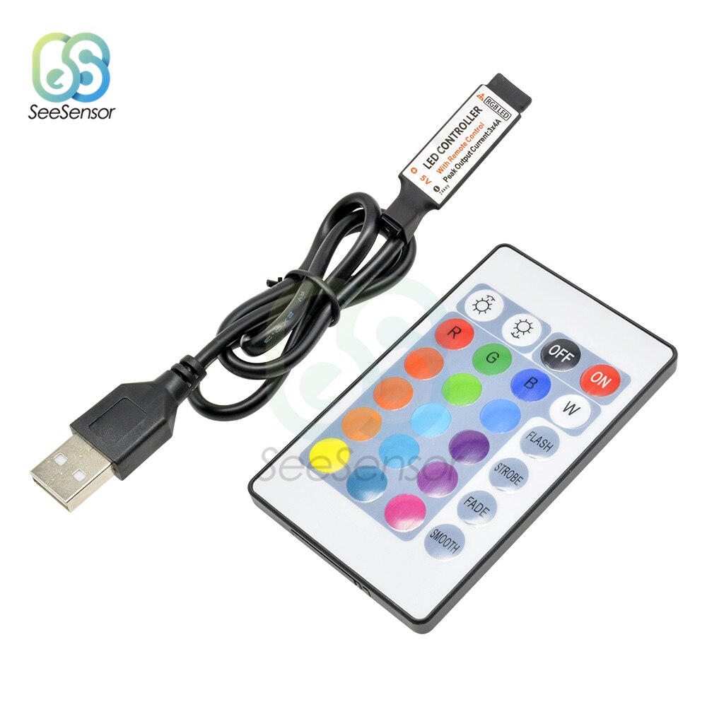 Dc 5v 12v volt rgb usb ir rf fjärrkontroll usb led strip light 3 17 24 key remote wireless för sdm 3528 led strips