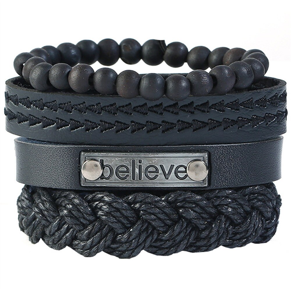 Causul 4pcs/set Handmade Beads Rope Woven Men Multilayer Charm Leather Bracelets For Women Homme Jewelry Accessories