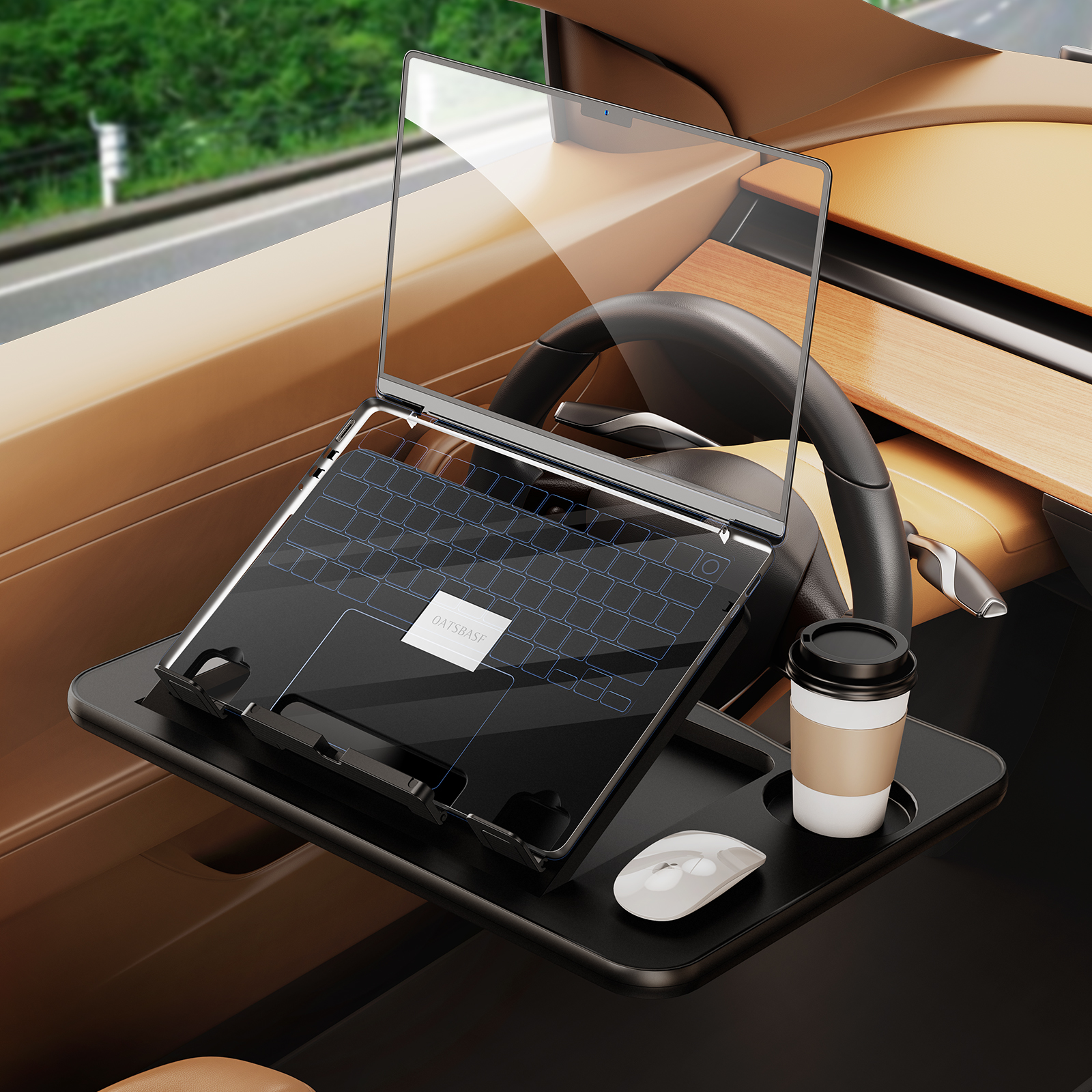 Hipacool Portable Car Laptop Computer Desk Mount Stand Car Steering Wheel Foldable Adjustable Tray Board Table for Work Eat Read