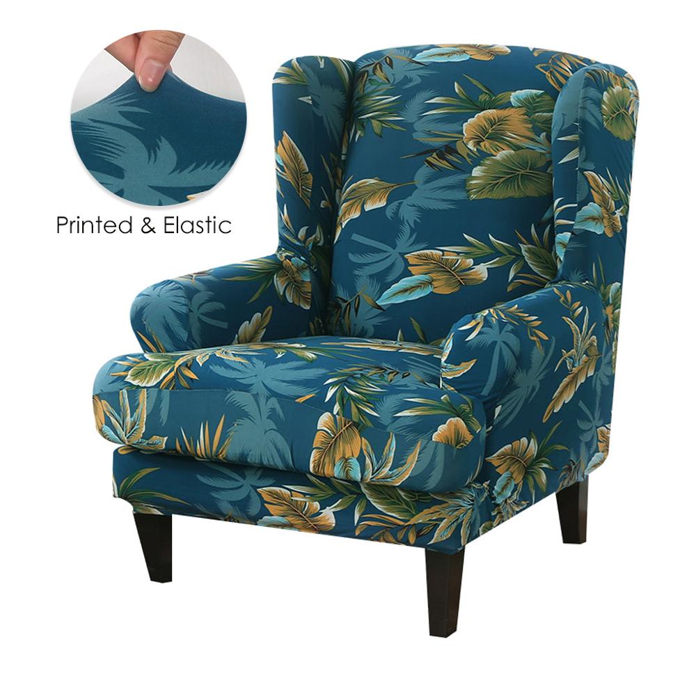 Hoes voor een vleugelstoel, bedrukt met spandex stretch, hoezen voor een vleugelstoel, set van 2 stuks met elastische band