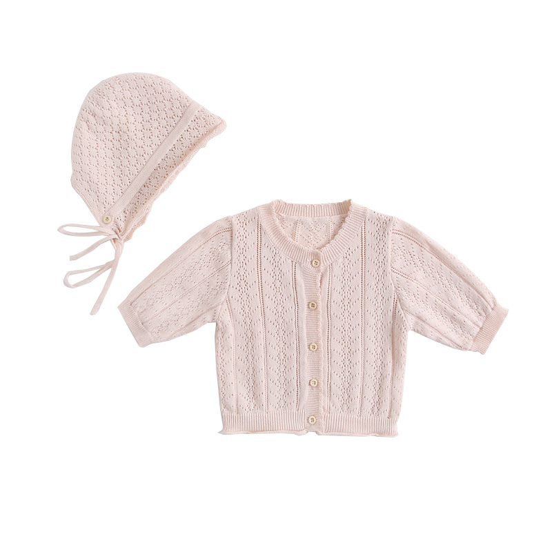 Baby Sweater for Girls with Hat Hollow Out Baby Girl Clothes Autumn Summer Baby Cardigan Cotton Kids Coat Infant Sweaters