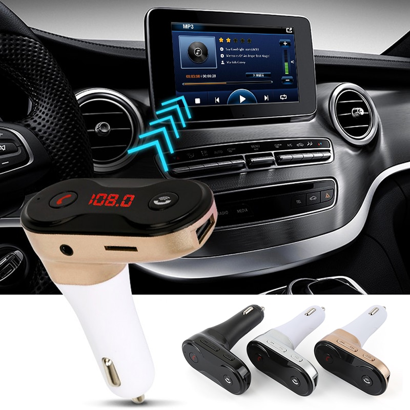 Handsfree Draadloze Bluetooth Fm-zender + AUX Modulator C8 Carkit Muziek Mini MP3 Speler TF SD USB LCD