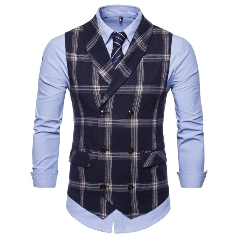 JAYCOSIN Suit Vest Men Formal Plaid Button Print Sleeveless Jacket Coat British Business Suit Vest Casual 18Aug14: NY / M