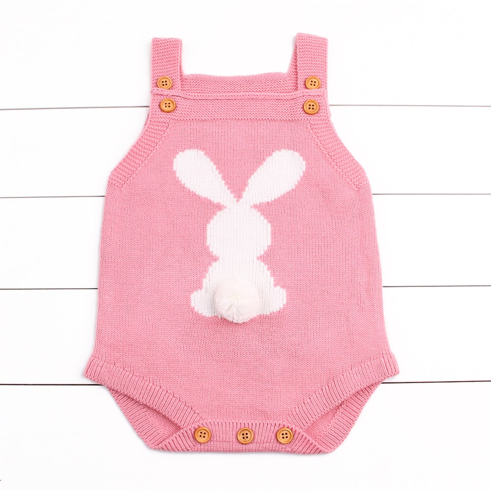 Focusnorm Leuke Bunny Peuter Kids Baby Meisjes Jongens Gebreide Wollen Bretels Bodysuit Haar Bal Wol Outfit Kleding