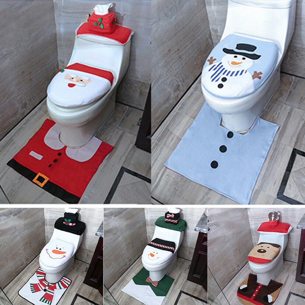 3PCS Kerst Toilet Seat Cover Tapijt Badkamer Mat Xmas Woondecoratie Badkamer Set