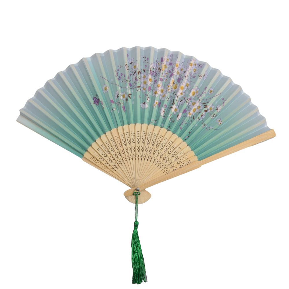 Abanico plegable de mano de seda con estampado de estilo japonés chino tradicional, borla de mango de madera, de boda , decoración del hogar