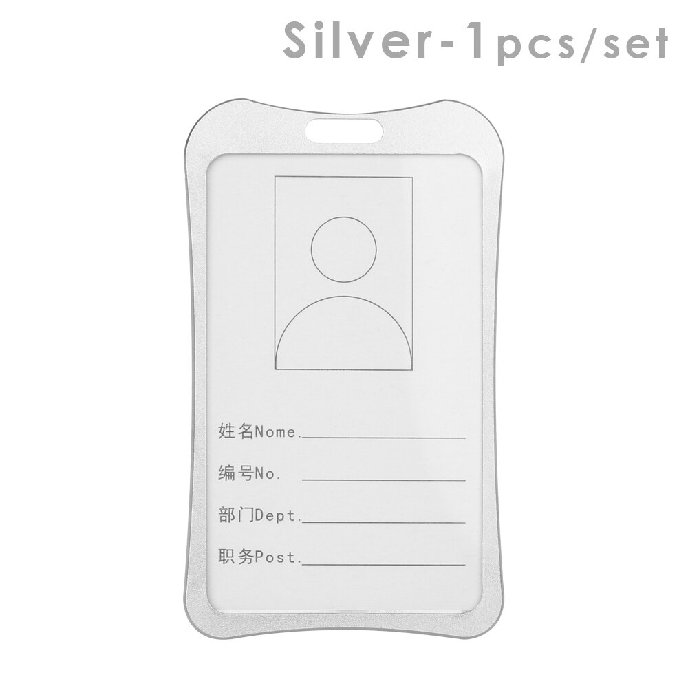 1PC Vertical Aluminum Alloy Work Name Card Holders Business Work Card ID Badge Lanyard Holder Office Accessories: 030 Silver