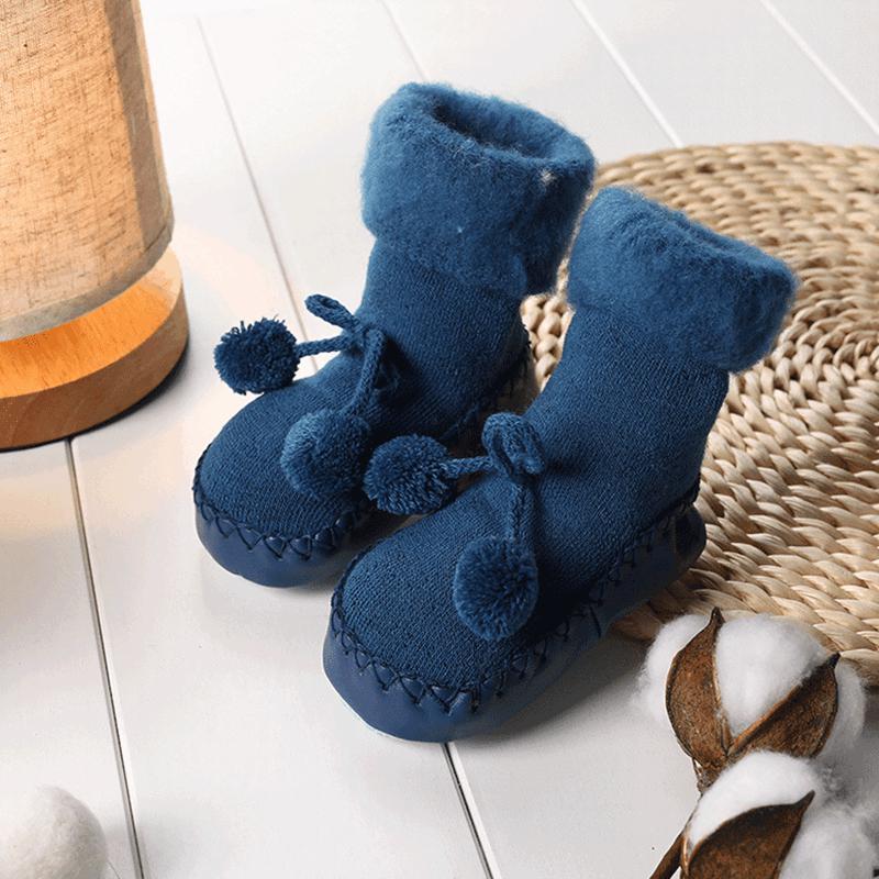 Baby Jongens Meisjes Sokken Winter Katoenen Baby Been Plus Dikker Fluwelen Warmers Sokken Baby Anti-Slip Peuter Zachte Zolen vloer Sokken: Blue / 24M