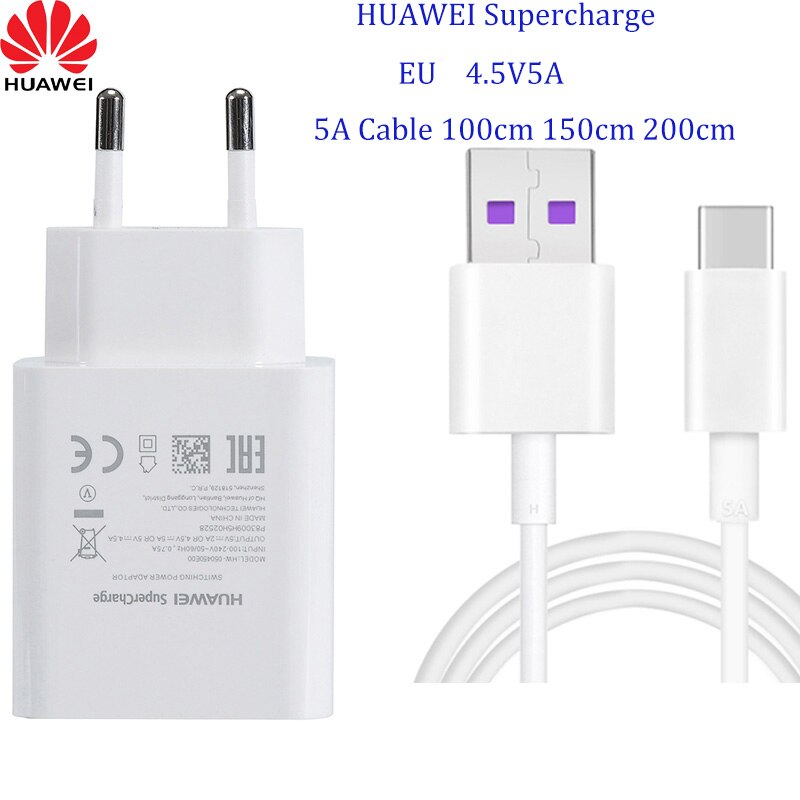 Huawei Snelle Oplader Voor Mate 9 10 Pro P10 Plus Supercharge Quick Travel Wall Adapter 4.5V 5A/5V4.5A Type-C 3.0 Usb Kabel 1M 1.5M