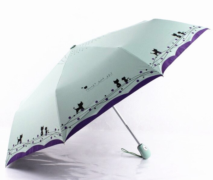 Bloemen En Kat Paraplu Regen Vrouwen Winddicht Ultralight Zon Regen Automatische Opvouwbare Paraplu Dame Paraplu Parasol: green