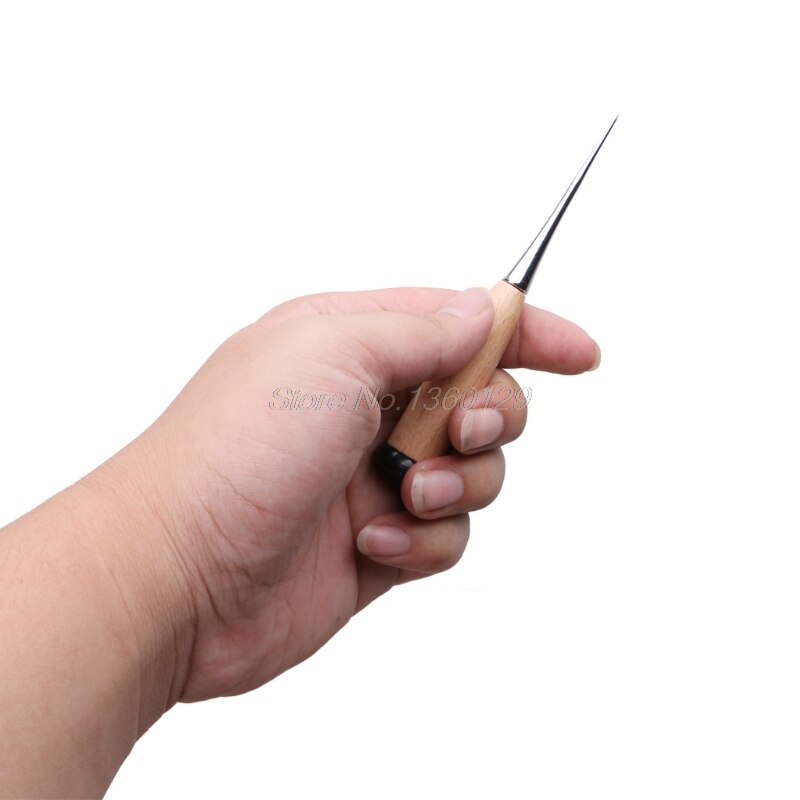 1PC Leather Craft Awl Tool Hole Maker Wooden Handle Sewing Stitching Punching &amp;