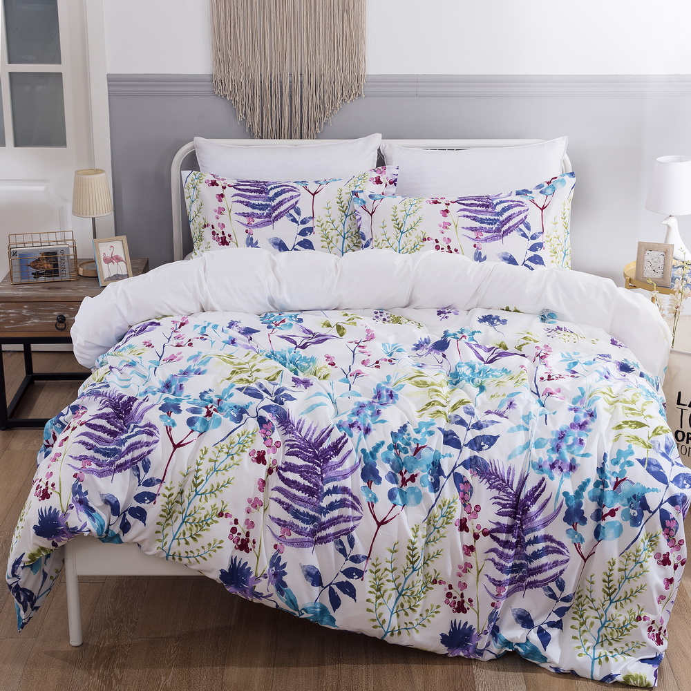Bonenjoy Double Bed Linen Set Flower Reactive Printed Queen Size Duvet Cover Sets King Size Bedding Purple Floral Bed Covers: type 4 / UK Double 3pcs