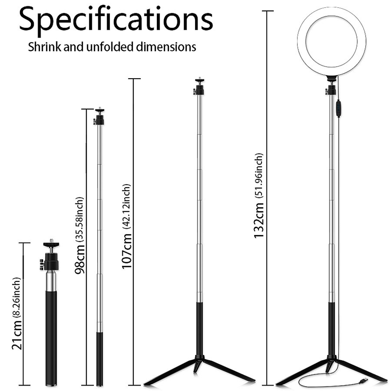 Led estúdio anel luz foto lâmpada de vídeo luz pode ser escurecido tripé selfie câmera telefone