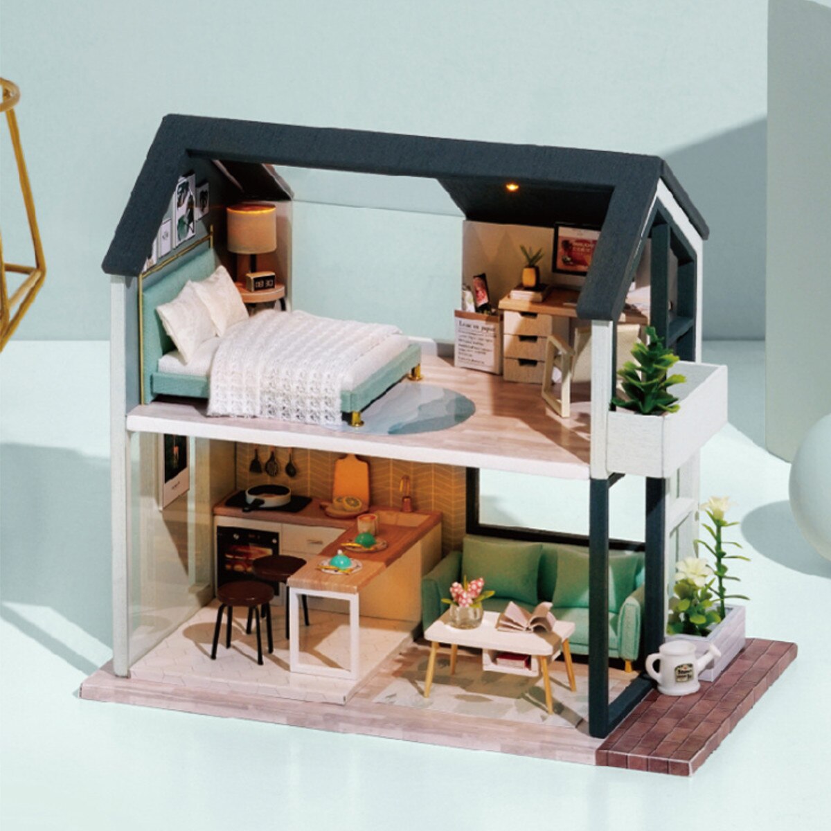 3D Miniatur DIY Handgemachte nordisch Puppenhaus LED Licht Montage Machen Niedlichen Modell Möbel Bausatz DIY Erwachsene freundlicher